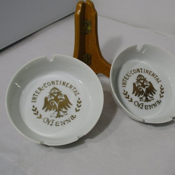 Set of 2 Vintage Inter-Continental Hotel Vienna Austria Ashtrays Ash Trays - Picture 1 of 8